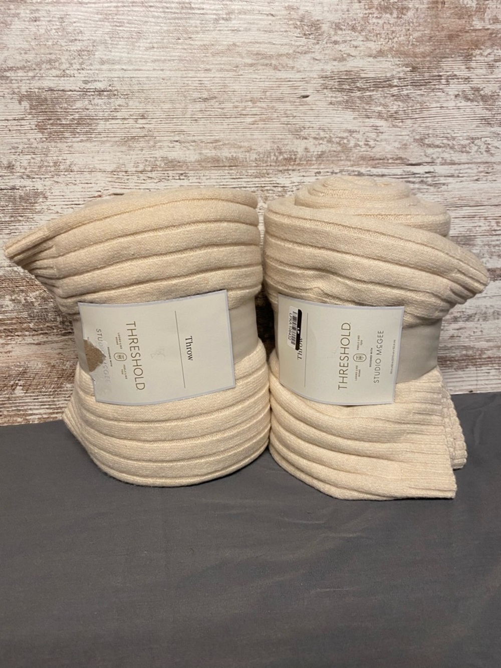Threshold Studio McGee Cream Ribbed Throw Blanket